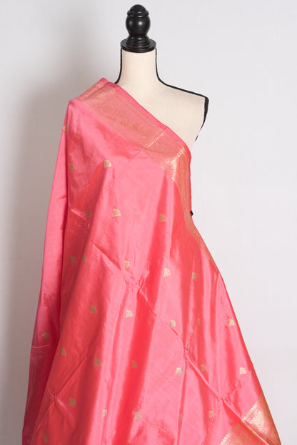 Farah: Pink and Gold Katan Silk Banarasi Saree with Blouse Piece image 4