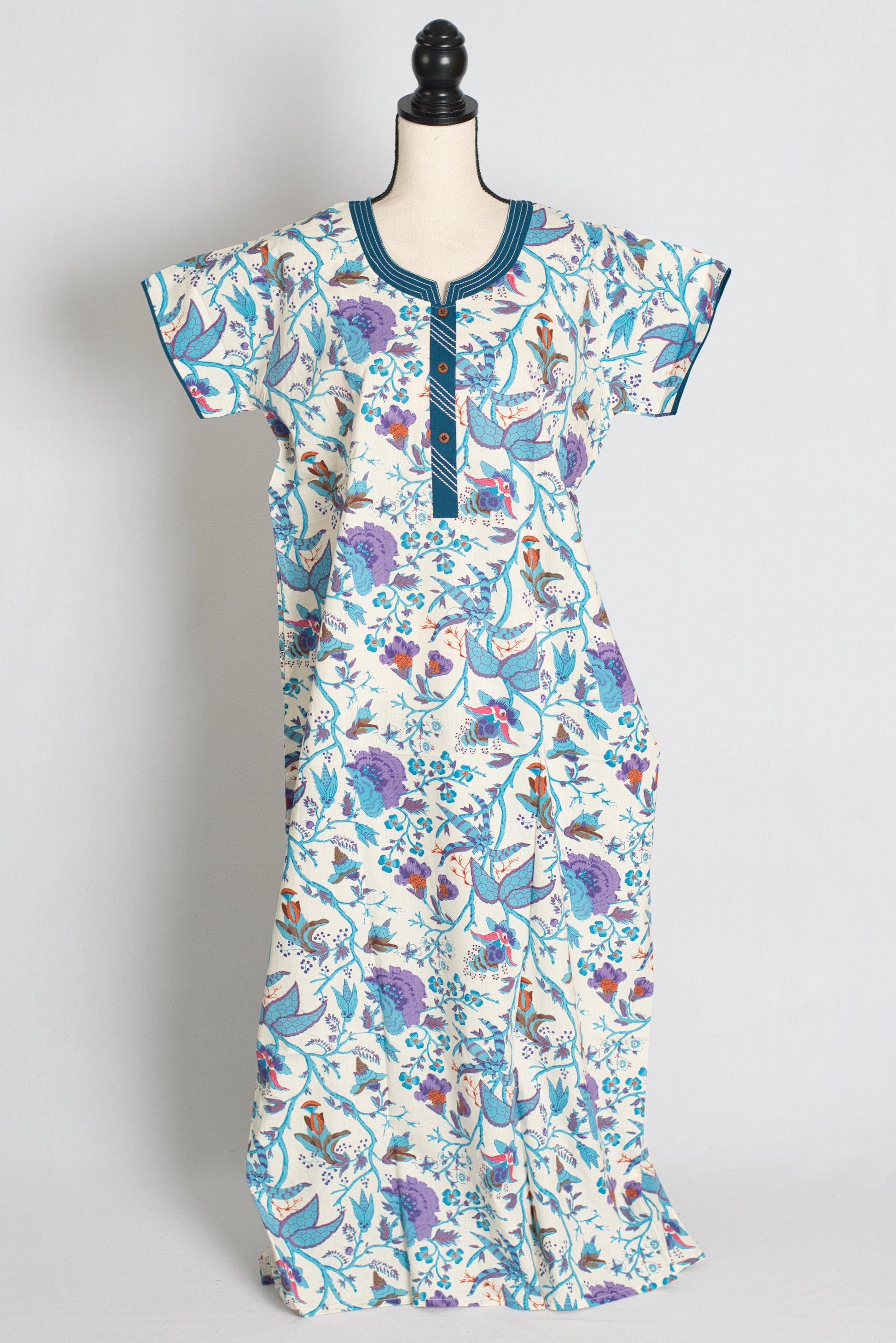 Printed White and Blue Pure Cotton Nightwear in Regular Size image 1