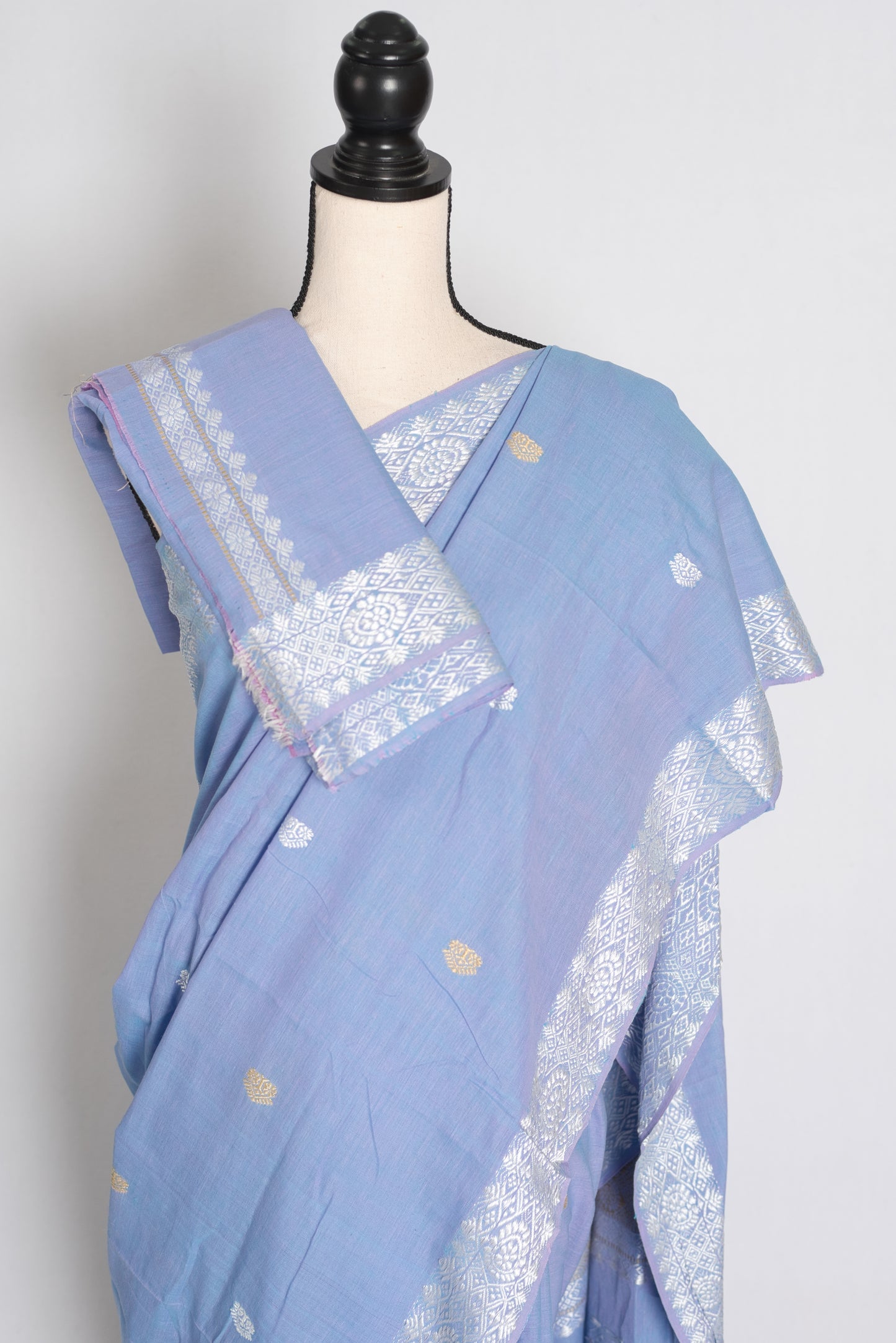 Asha : Dusky Lilac & Silver Pure Cotton Assamese Saree | Authentic Handloom image 1