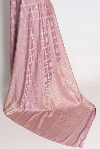 Tithi: Mauve and Gold Semi Georgette Banarasi Saree with 40 Size Blouse image 4