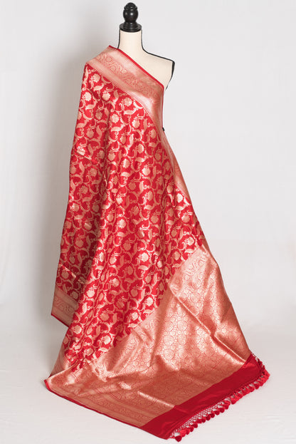 Subha : Red and Gold Katan Silk Jangla Bridal Banarasi Saree image 1