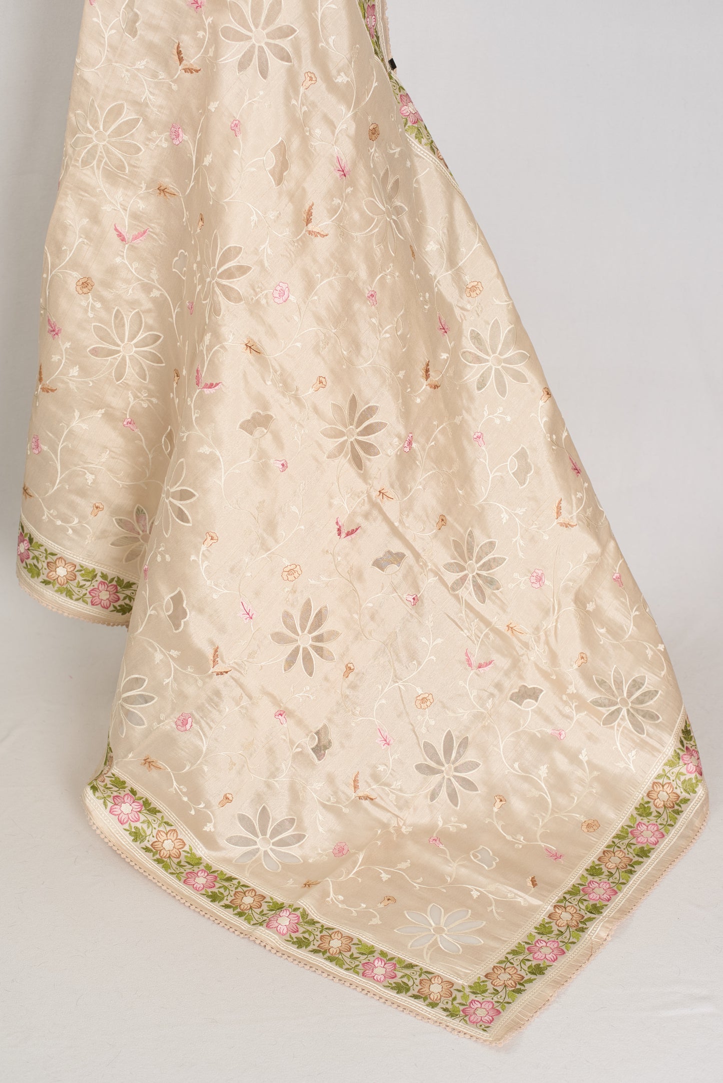 Shreya: Cream Semi Tussar Silk Saree with Multi-Color Cut Work Embroidery image 3