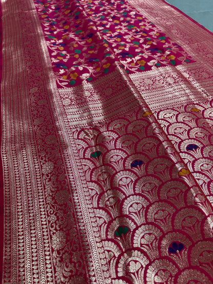 Sanchari : Budget Friendly Dark Pink Jaal Banarasi Saree in Blended Silk image 3