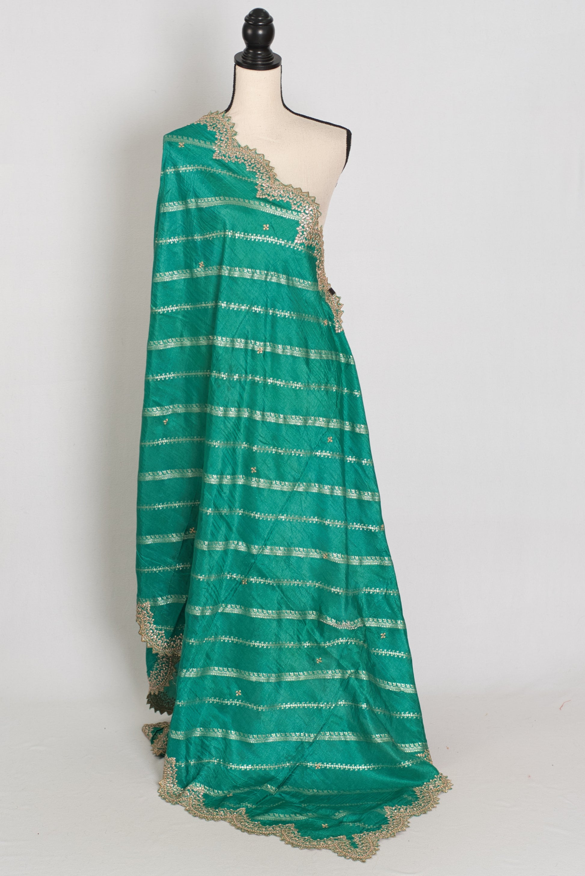 Neha : Sea Green and Gold Dola Silk Banarasi Dupatta image 1