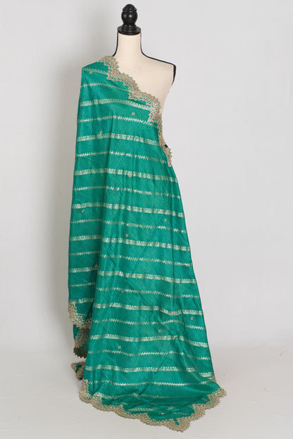 Neha : Sea Green and Gold Dola Silk Banarasi Dupatta image 1