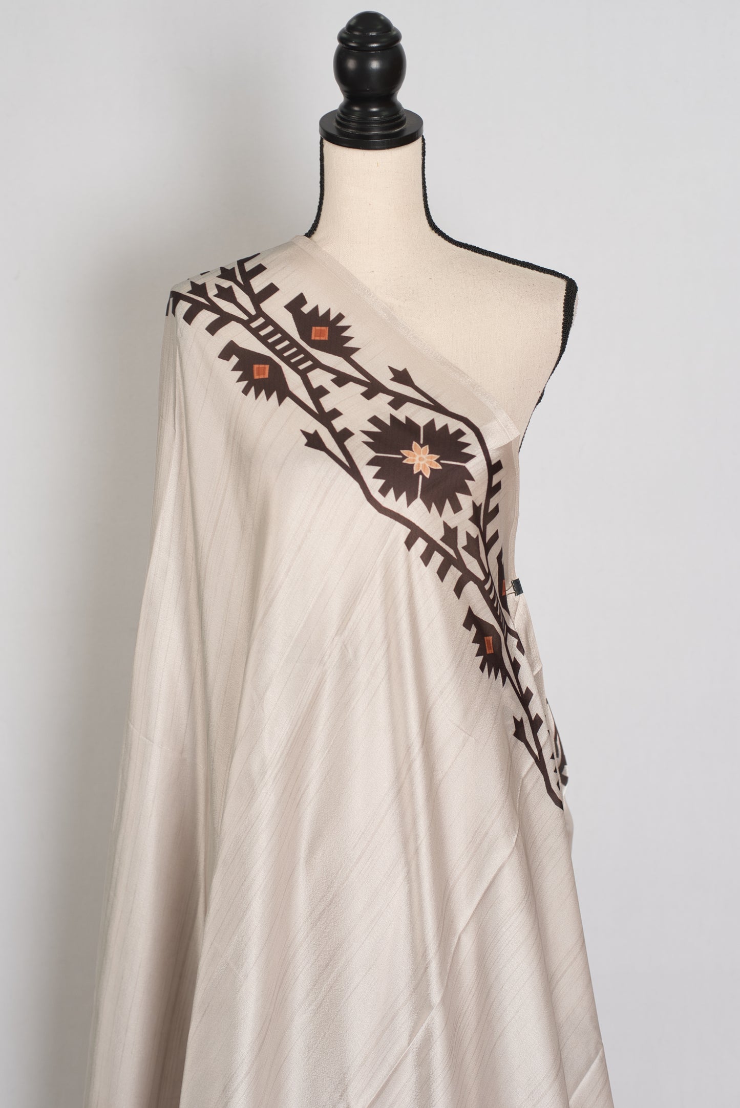 Rita | Cement White Soft Satin Saree with Traditional Kolka Prints image 4