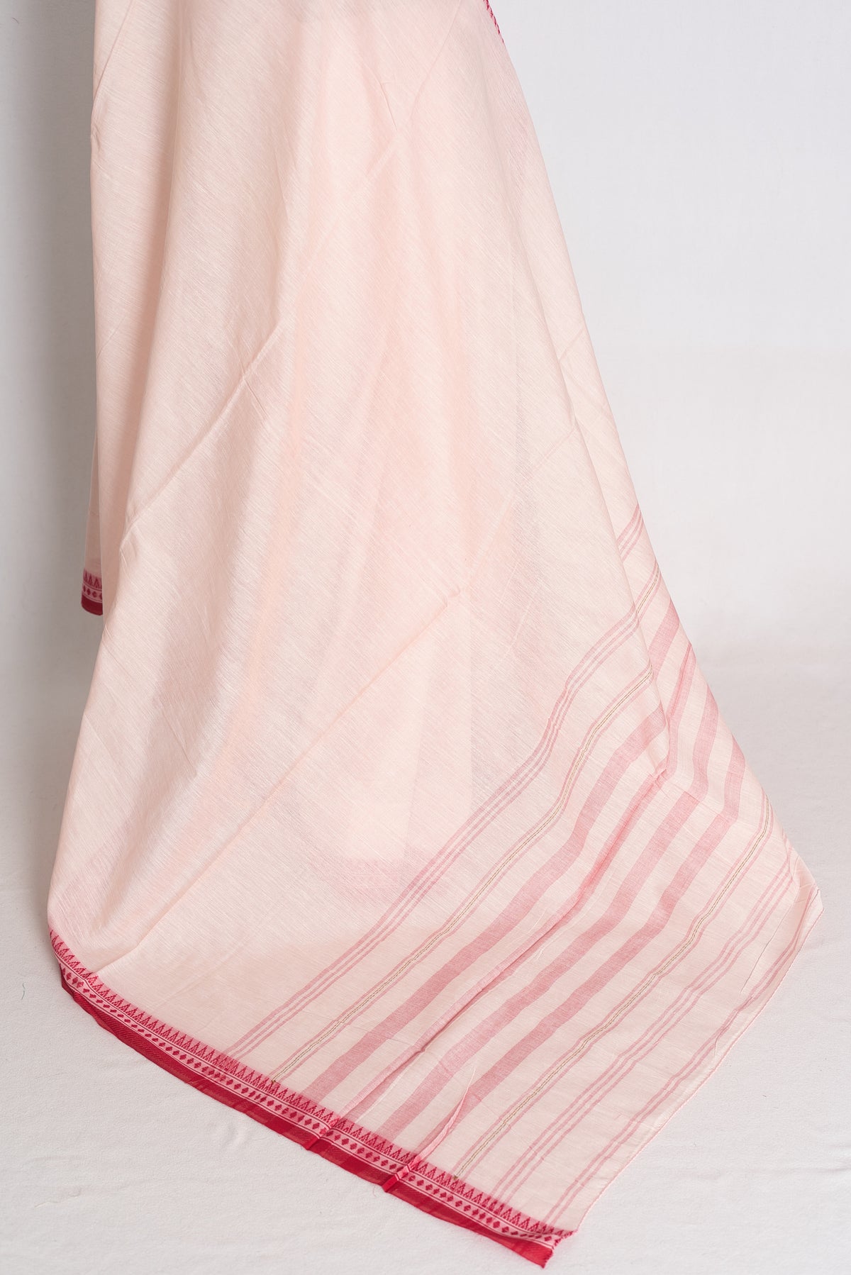 Lakshmi: Light Pinkish White Soft Dhaniakhali Cotton Saree with Red Border image 3
