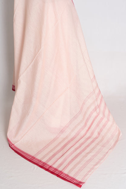 Lakshmi: Light Pinkish White Soft Dhaniakhali Cotton Saree with Red Border image 3