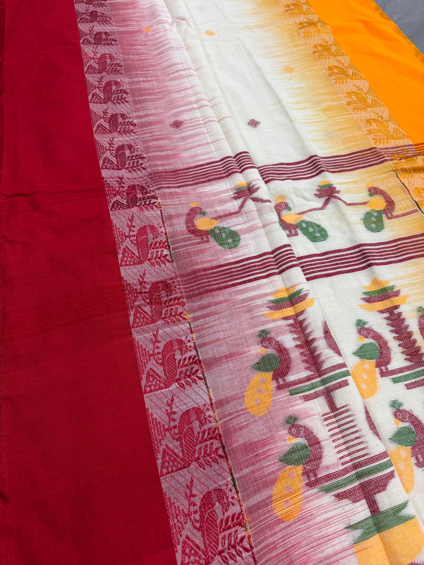 Bidisha : Off White Soft Cotton Bengali Handloom Saree image 0