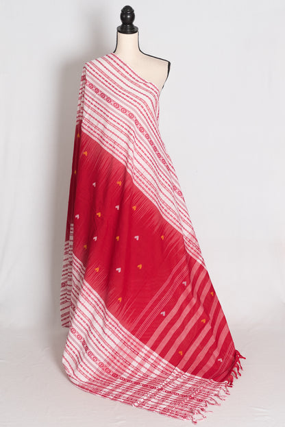 Stuti: Red and White Skirt Border Soft Cotton Dhaniakhali Bengali Saree image 1