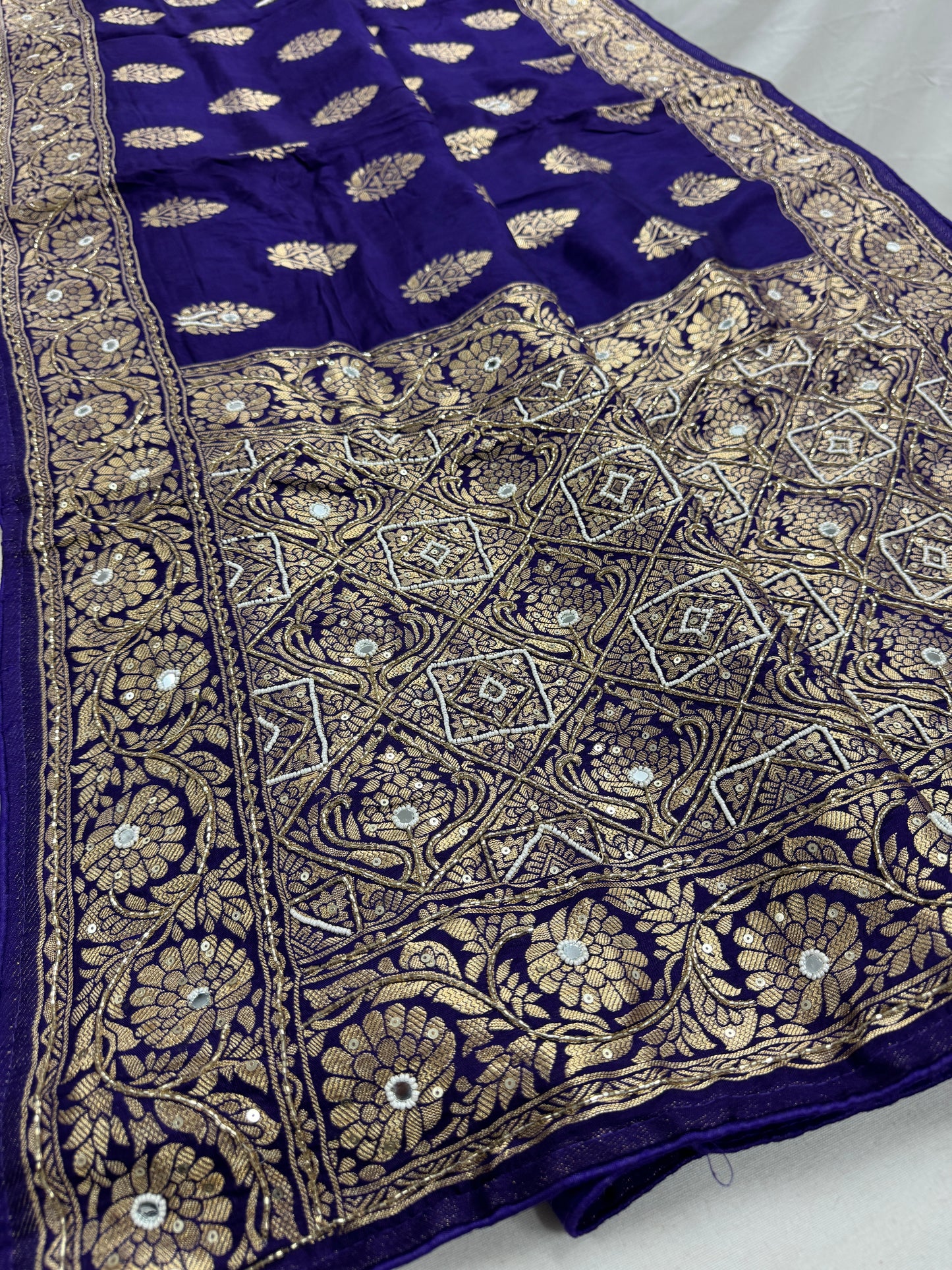 Mayuri : Hand Embroidery Soft Dola Silk Banarasi Saree in Bluish Purple image 4