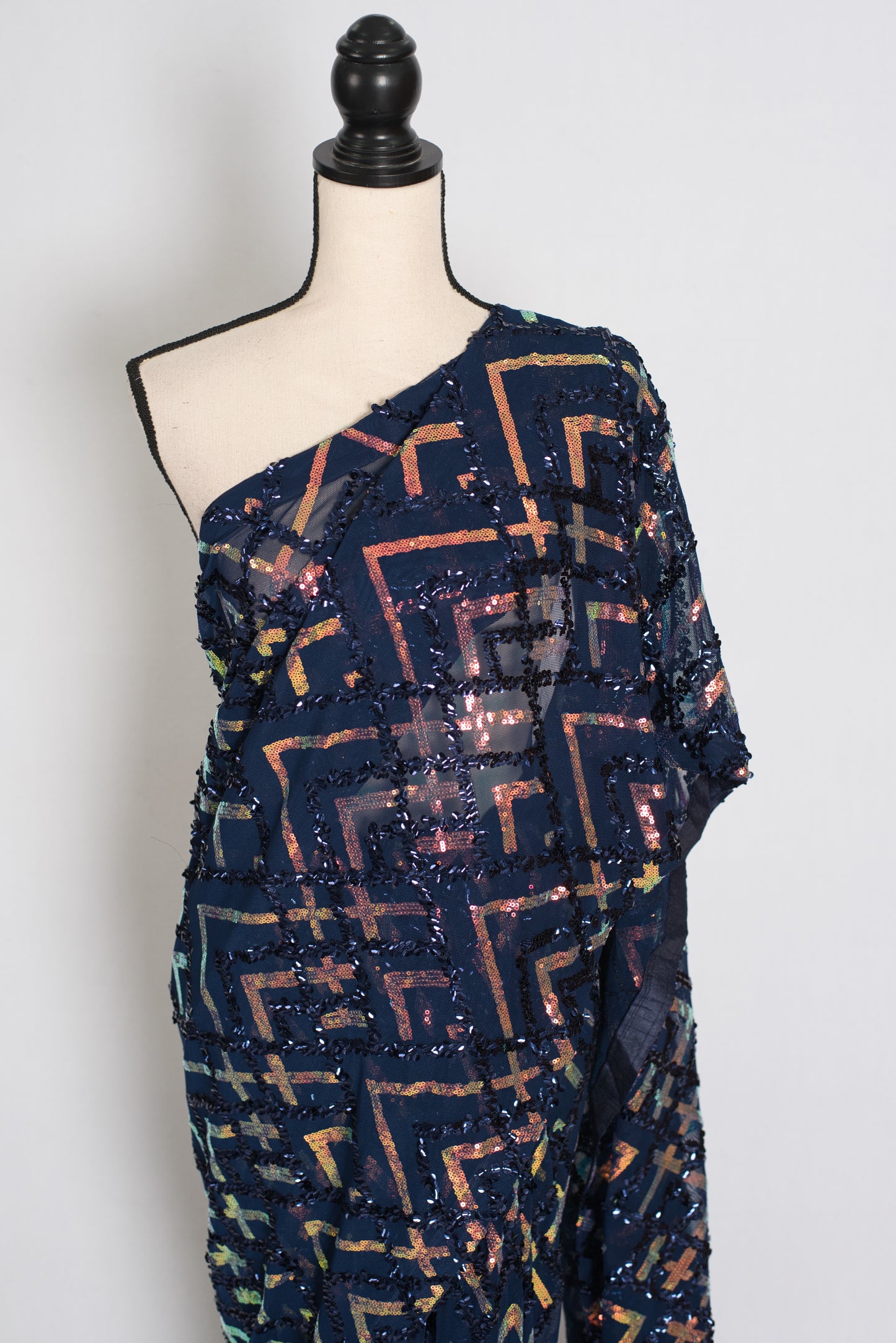 Elli | Navy Blue Soft Net Designer Sequin Saree | Glamorous Cocktail Partywear image 5