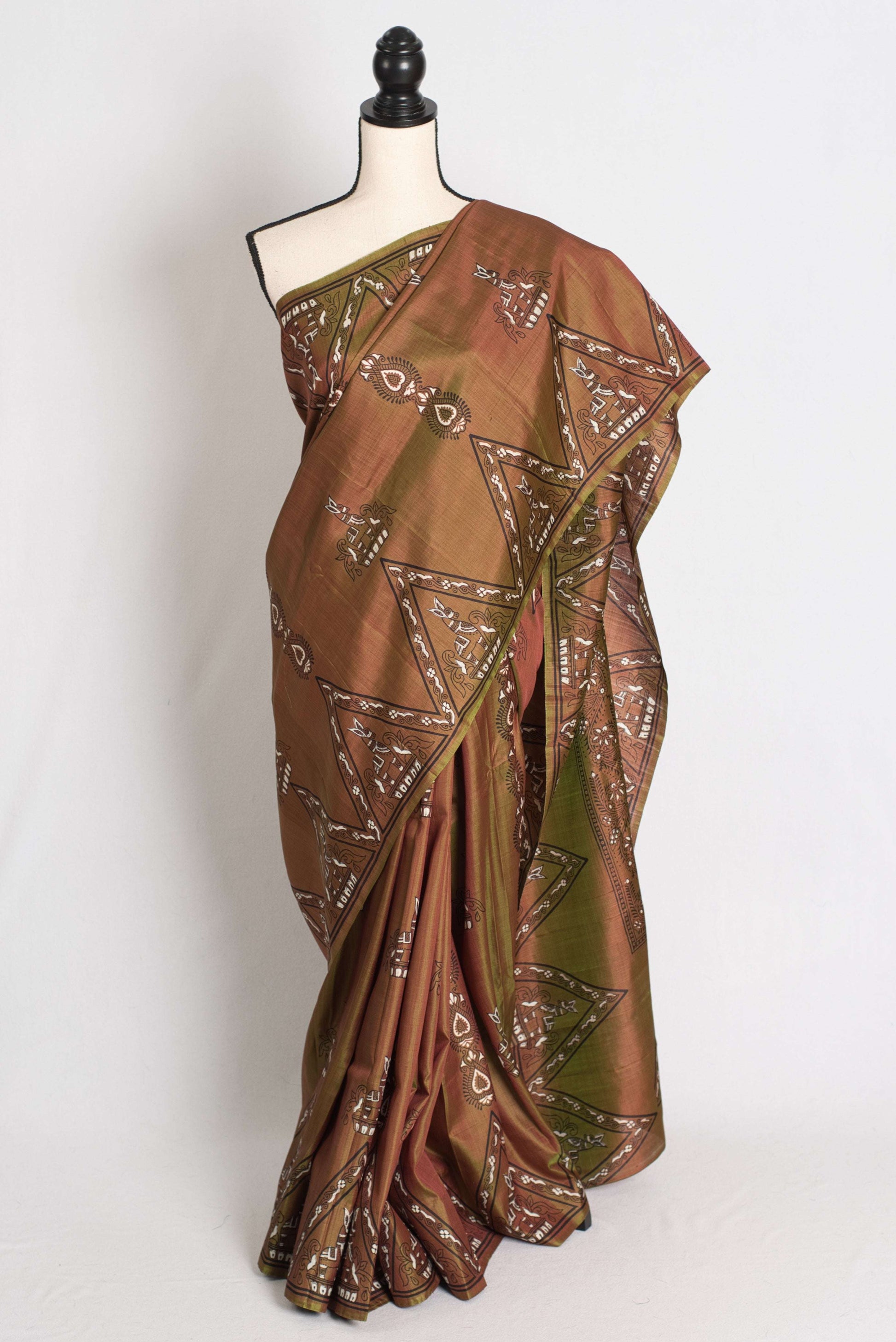 Rama : Bishnupur Katan Silk Printed Baluchari Saree in Heena Green image 0