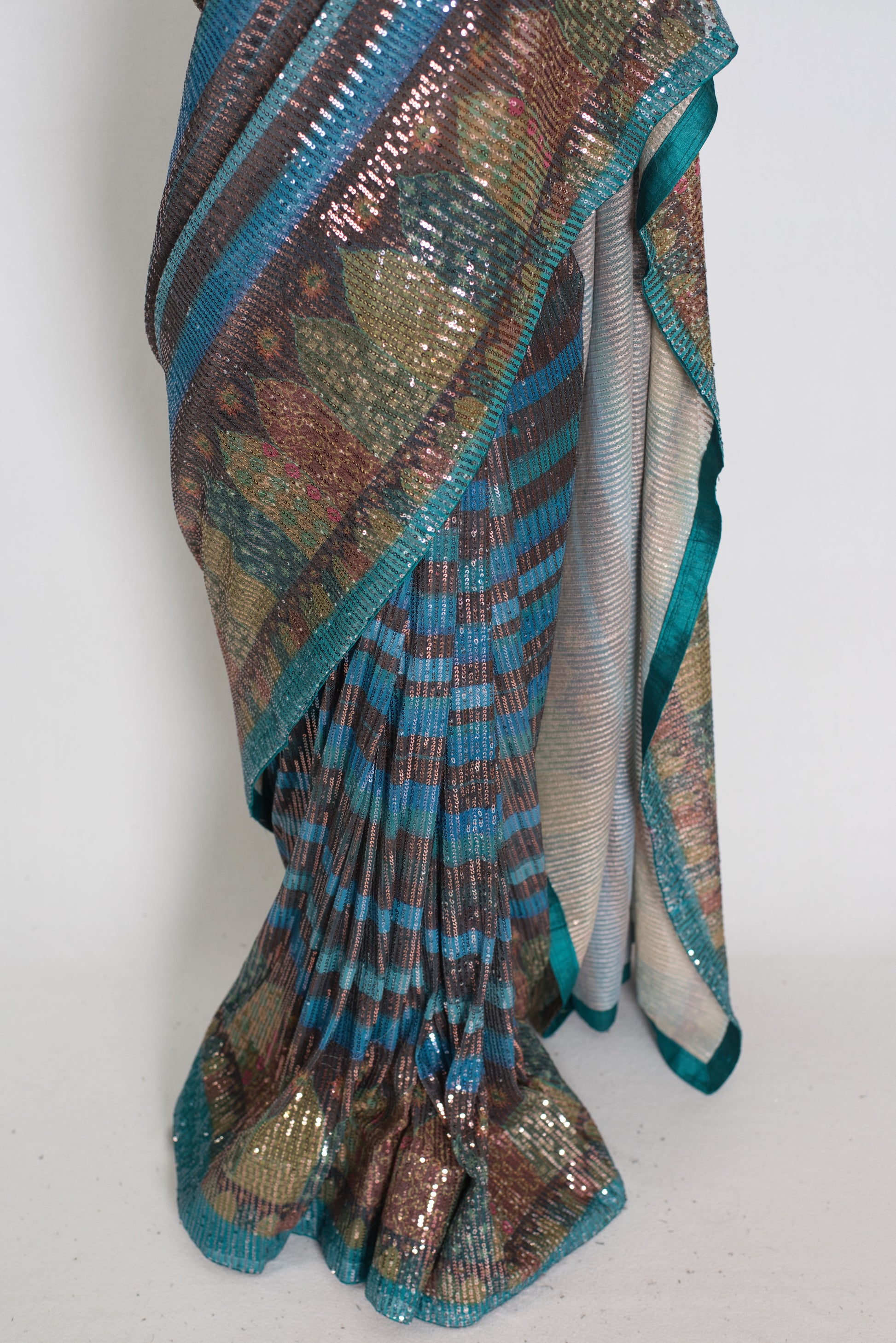 Eva | Metallic Blue & Multi-Tone Sequin Saree | Perfect Cocktail Wear image 5