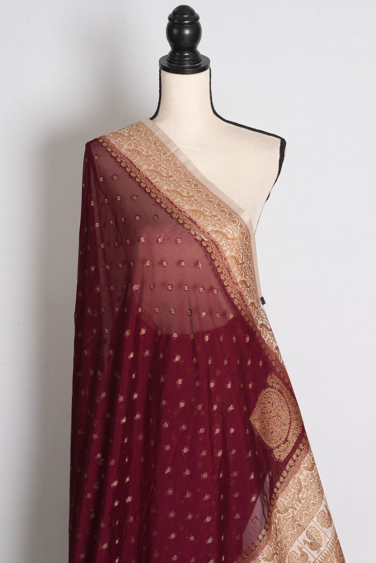 Savita: Maroon Semi Georgette Banarasi Saree with White Border image 3