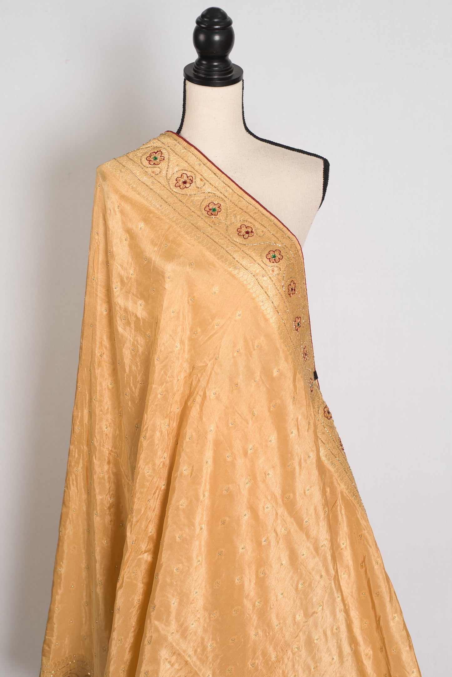 Benu : Beige and Gold Dola Silk Banarasi Saree with Hand-Embroidered Work image 4