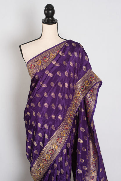 Priya : Purple and Gold Dola Silk Banarasi Saree with 40 Size Blouse image 7