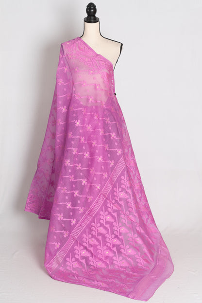 Sree : Lilac Soft Blended Cotton Jamdani Saree from Bengal image 1