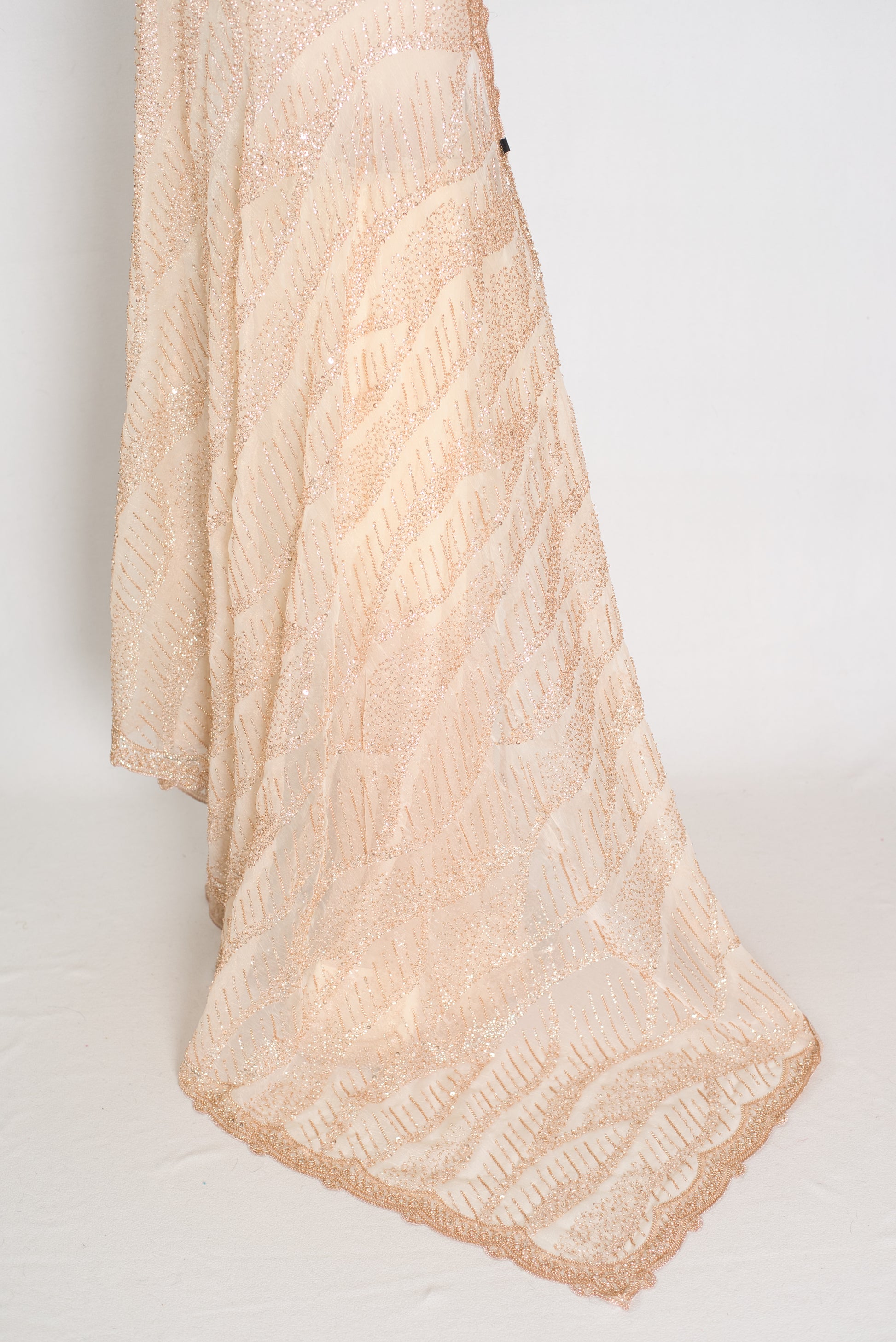 Sia | Cream and Gold Soft Organza Saree | Summer Wedding & Cocktail Partywear image 4