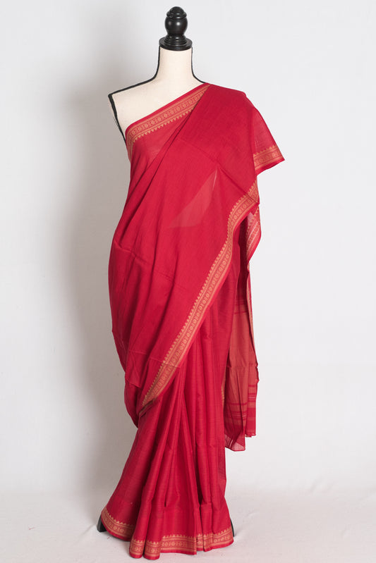 Rich Red Dhaniakhali saree — view