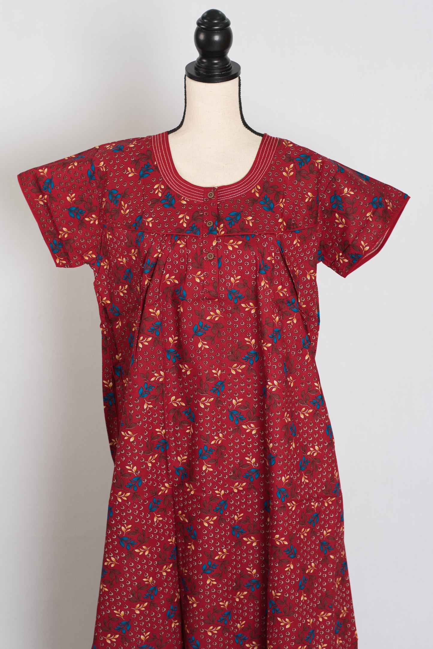 Printed Red Cotton Nighty in Regular Size for Women image 1