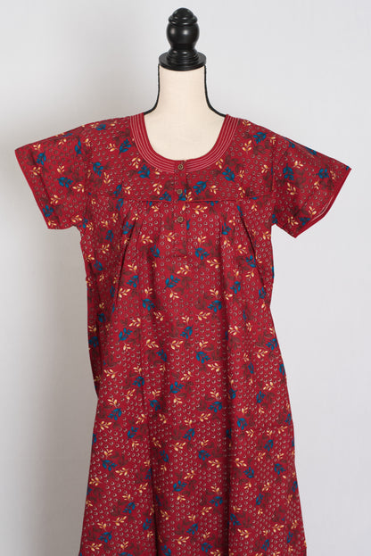 Printed Red Cotton Nighty in Regular Size for Women image 1