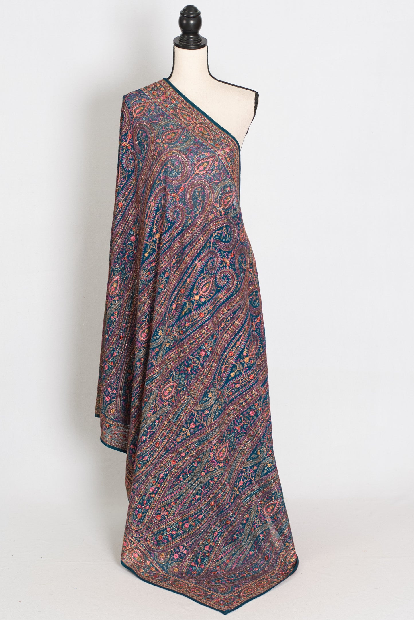 Mira | Cobalt Blue Georgette Saree | All-Over Multicolor Kashmiri Embroidery image 1