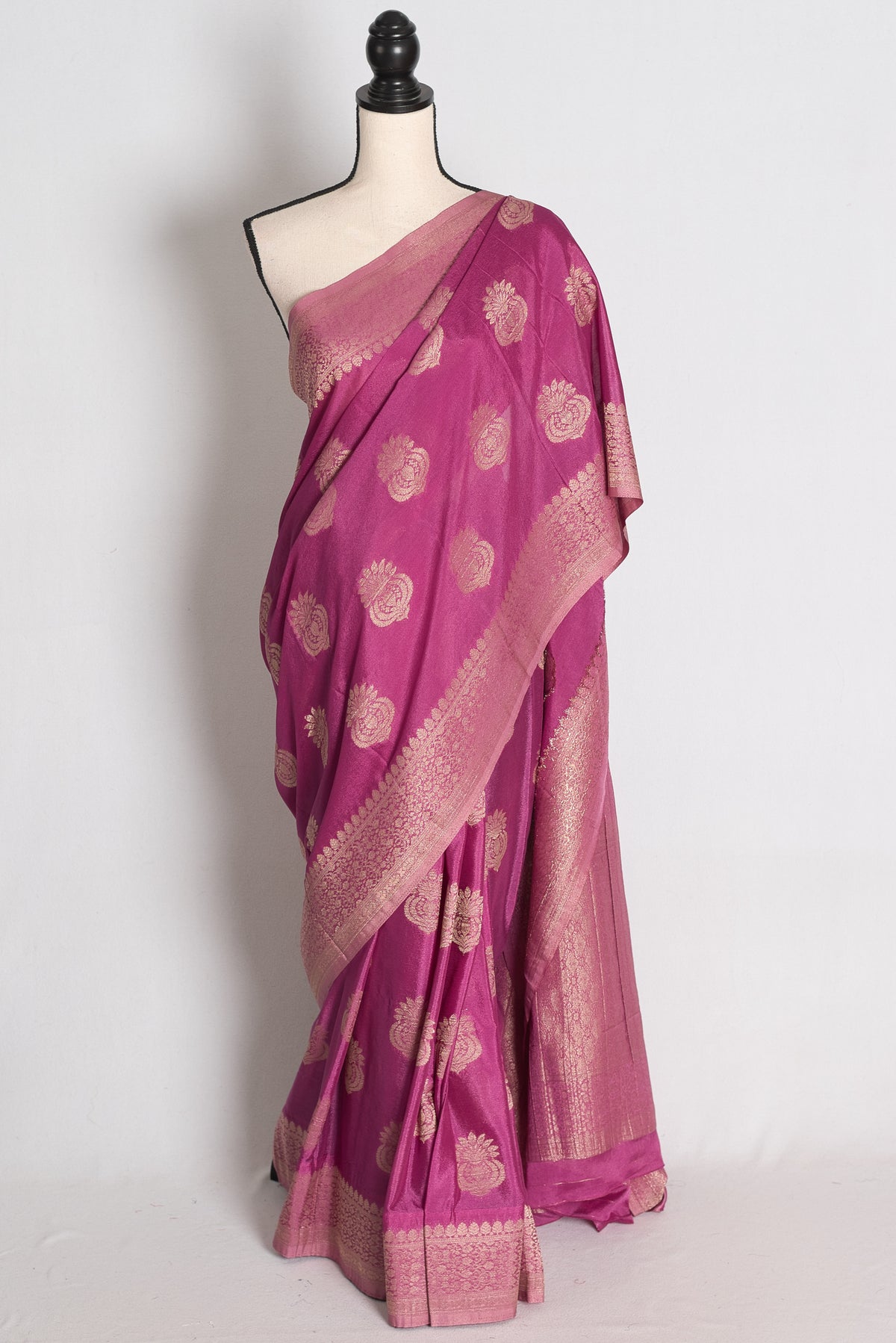 Sree: Purple Semi Georgette Banarasi Saree with 38 Size Stitched Blouse image 0
