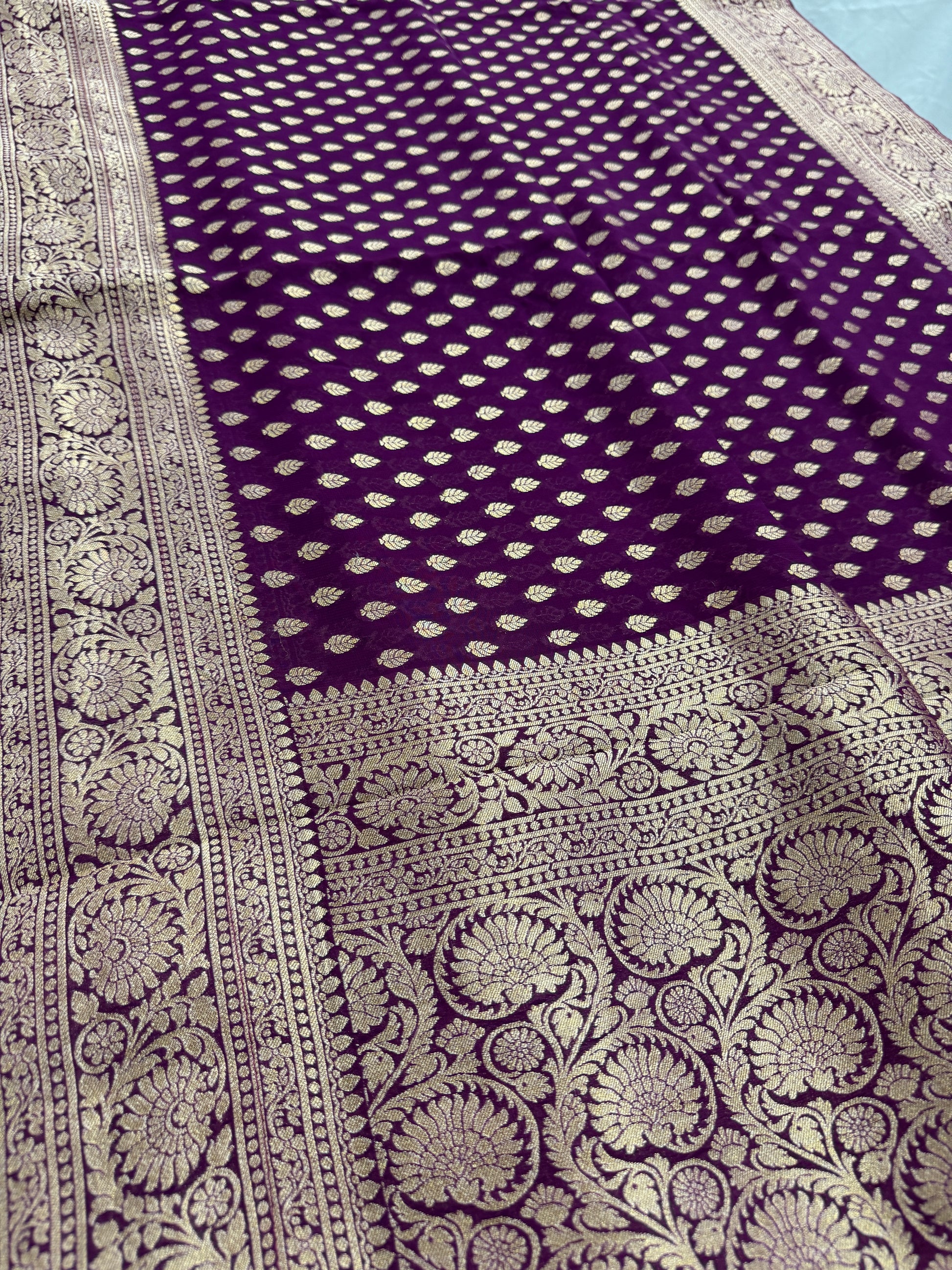 Trina : Wine and Gold Crepe Georgette Banarasi Saree image 0