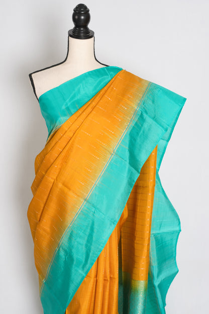 Kalyani Yellow and Sea Green Lightweight Kanjivaram Silk Saree image 5