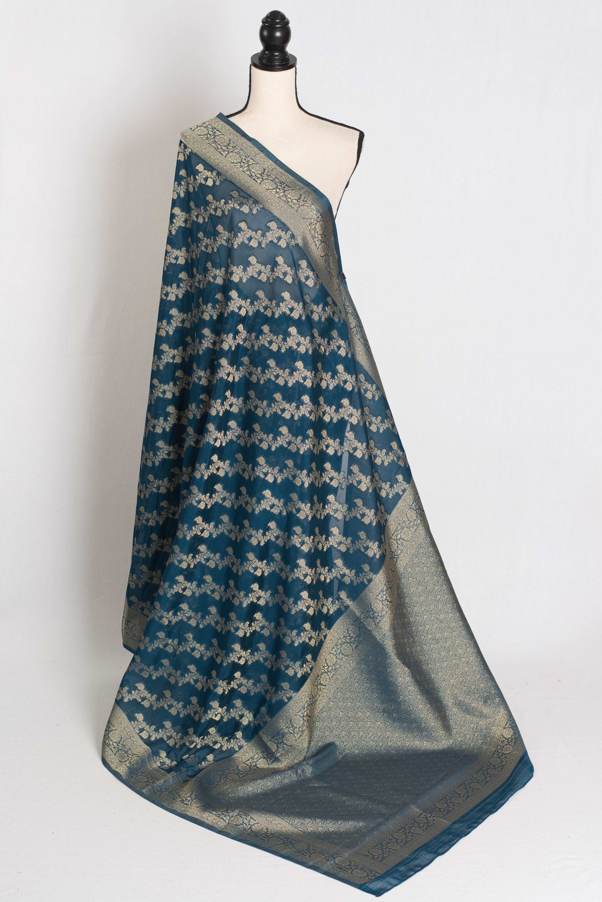 Mina : Semi Georgette Budget Friendly Banarasi Saree in Dark Blue image 1
