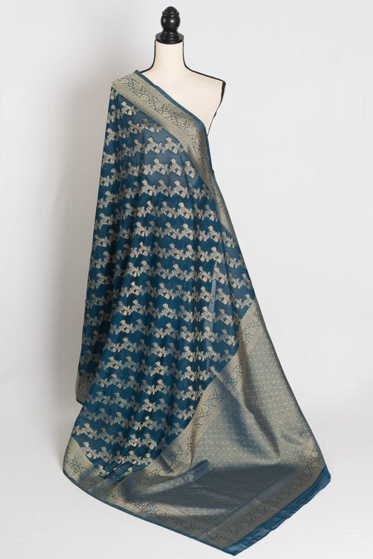 Mina : Semi Georgette Budget Friendly Banarasi Saree in Dark Blue image 1