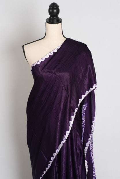 Nadia : Eggplant Purple Modal Silk Saree with Hand Shibori Border image 5