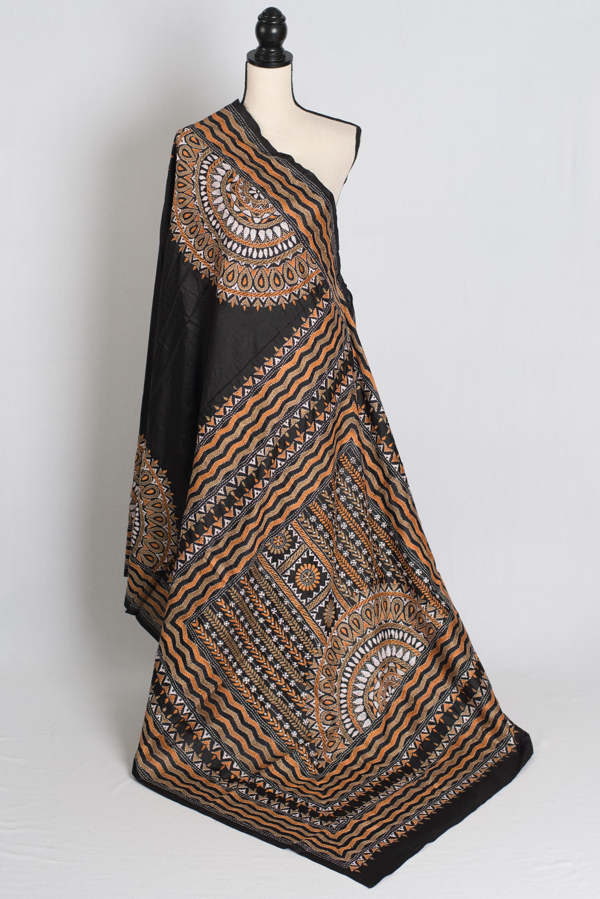 Shyamoli : Black Silk Mark Certified Hand Embroidery Kantha Stitch Saree image 1
