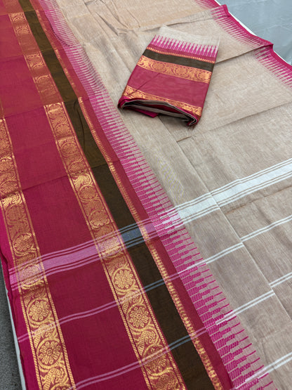 Avvai : Light Brown Kanchi Cotton Saree - Handwoven South Indian Elegance image 3