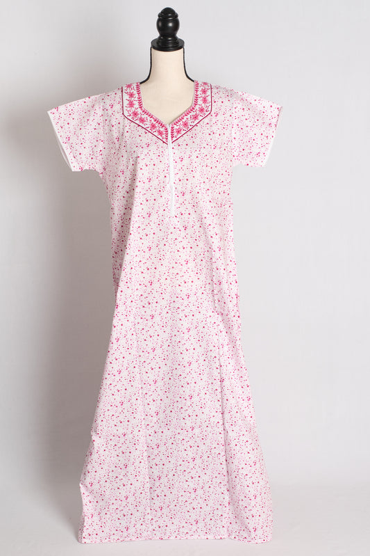 White and Pink Printed Pure Cotton Nightwear in Regular Size image 1