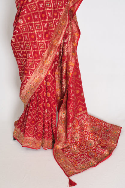 Rukhmini | Red Dola Silk Bridal Banarasi Saree | Hand Embroidery Work image 5
