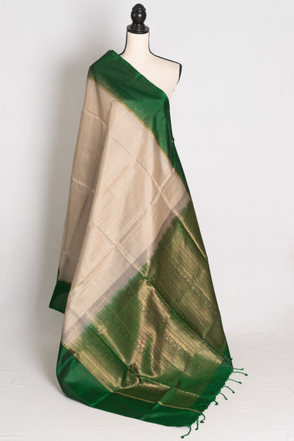 Srija : Cement Grey and Emerald Green Lightweight Kanjivaram Silk Saree image 1