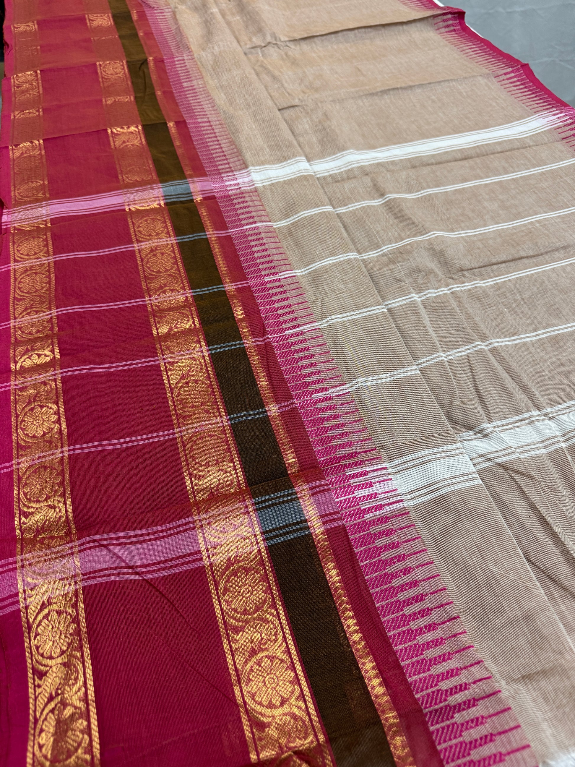 Avvai : Light Brown Kanchi Cotton Saree - Handwoven South Indian Elegance image 4