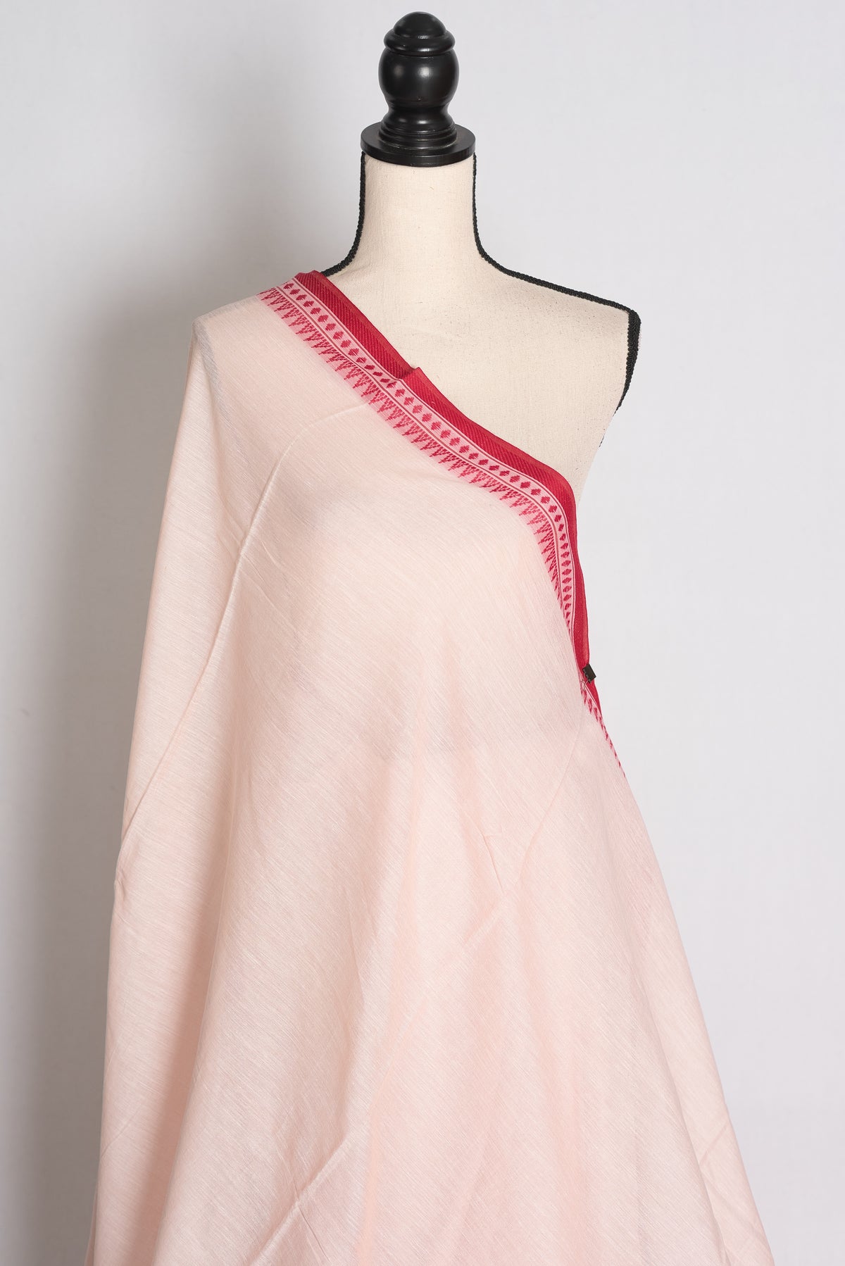 Lakshmi: Light Pinkish White Soft Dhaniakhali Cotton Saree with Red Border image 4