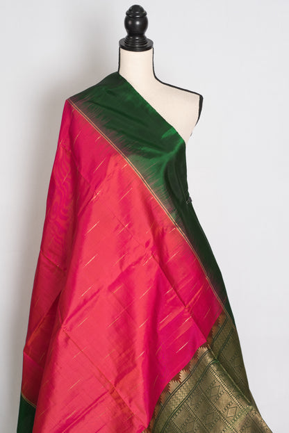 Sia : Rose Pink and Bottle Green Lightweight Kanjivaram Silk Saree image 6