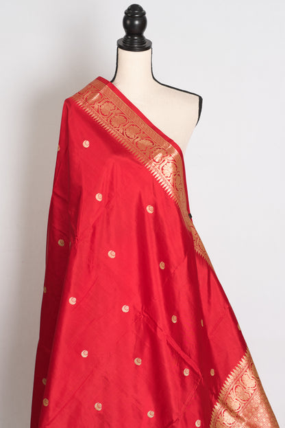 Naina : Crimson Red and Gold Pure Banarasi Silk Saree with Chand Sitara Booti image 4