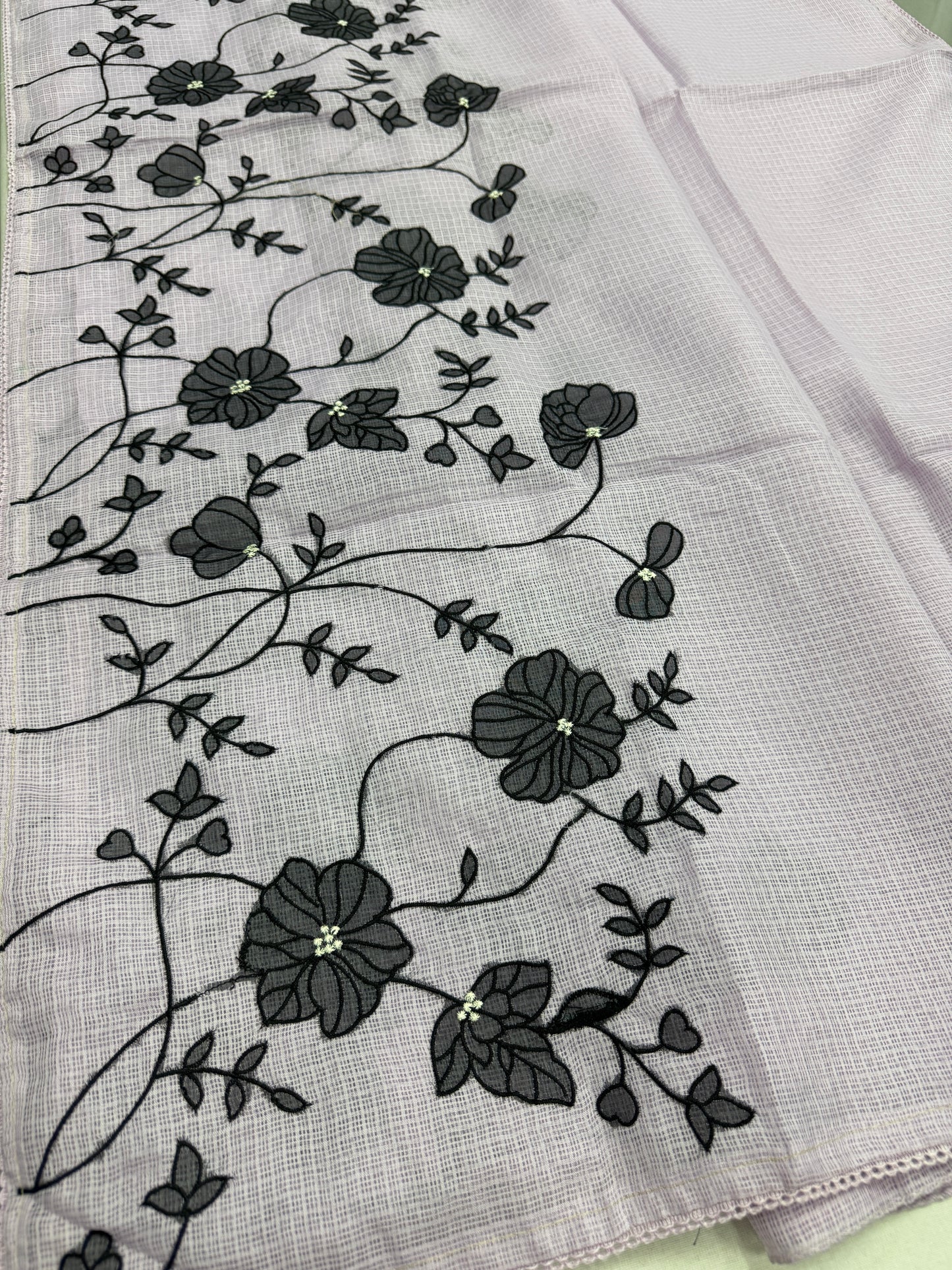 Riddhi | Lavender & Black Semi Kota Silk Saree | Floral Appliqué image 5