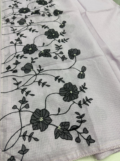Riddhi | Lavender & Black Semi Kota Silk Saree | Floral Appliqué image 5