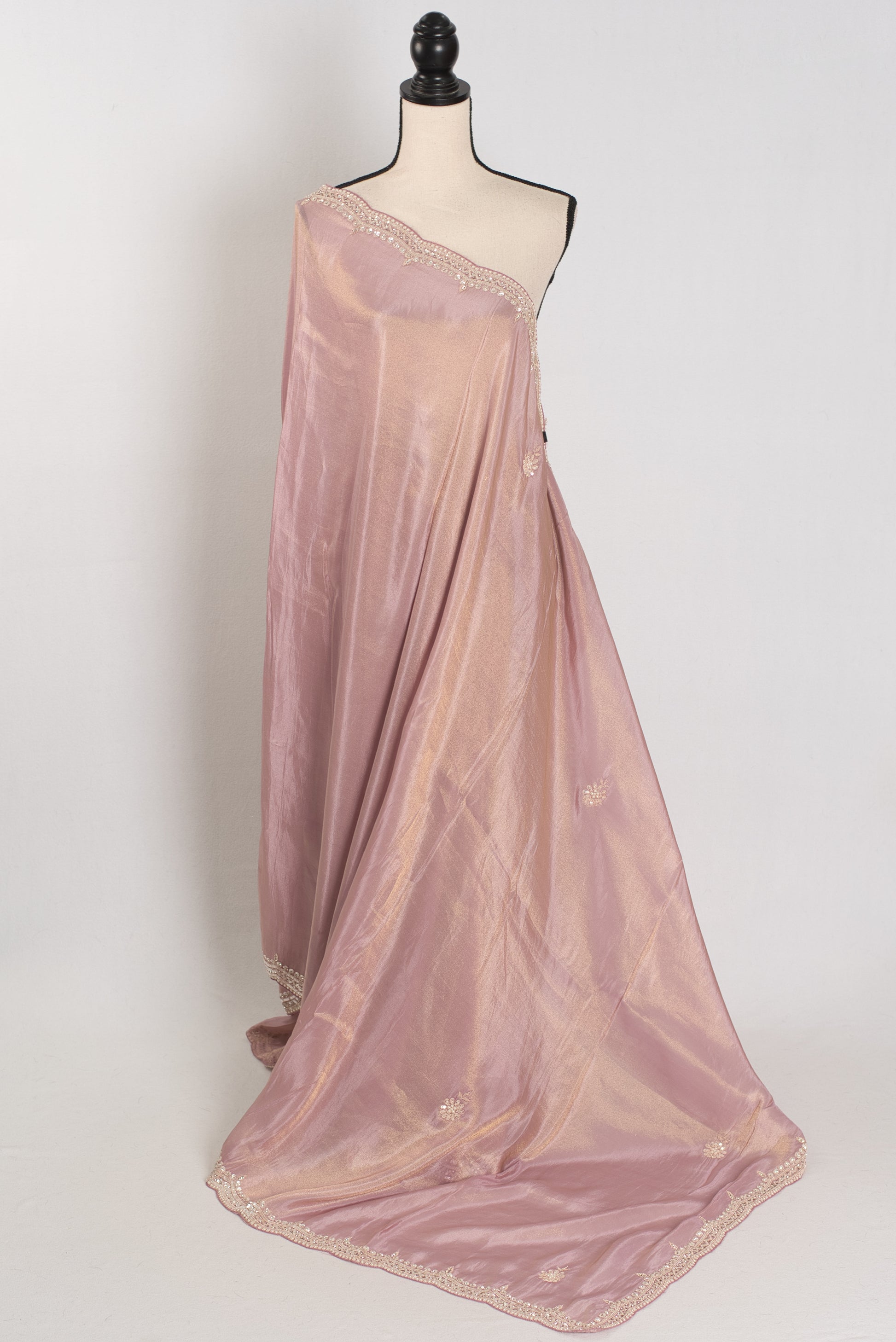 Noor | Soft Tissue Pastel Mauve Designer Saree with Handwork Pearl Border image 1