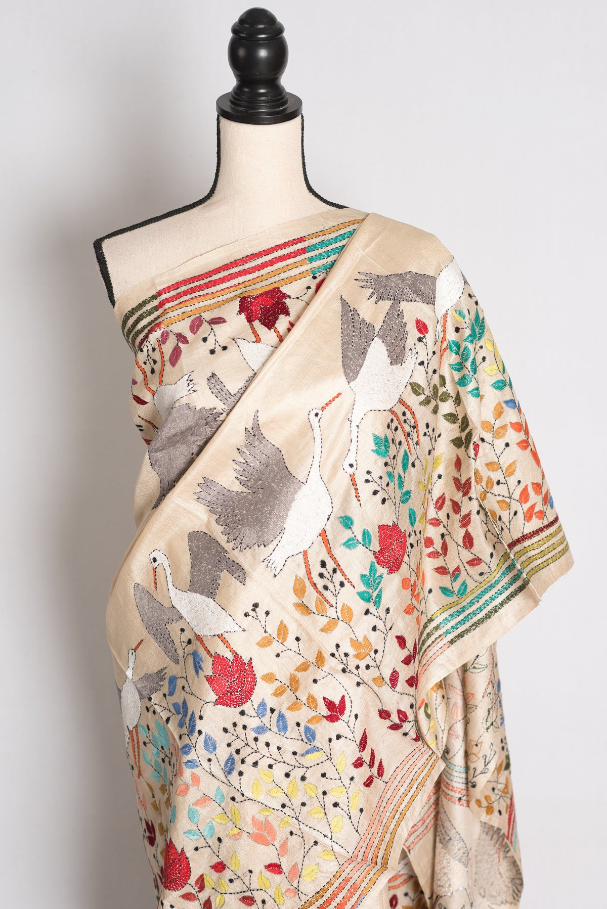 Kala: Kantha Stitch Hand Embroidery Gachi Tussar Saree with Stitched Blouse image 6