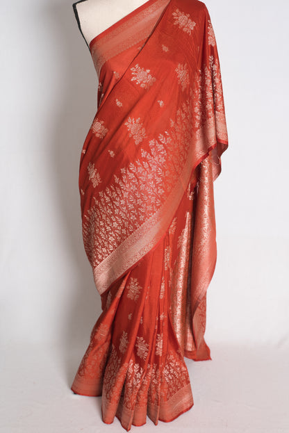 Priya: Rust Brown Lightweight Semi Georgette Banarasi Saree image 5
