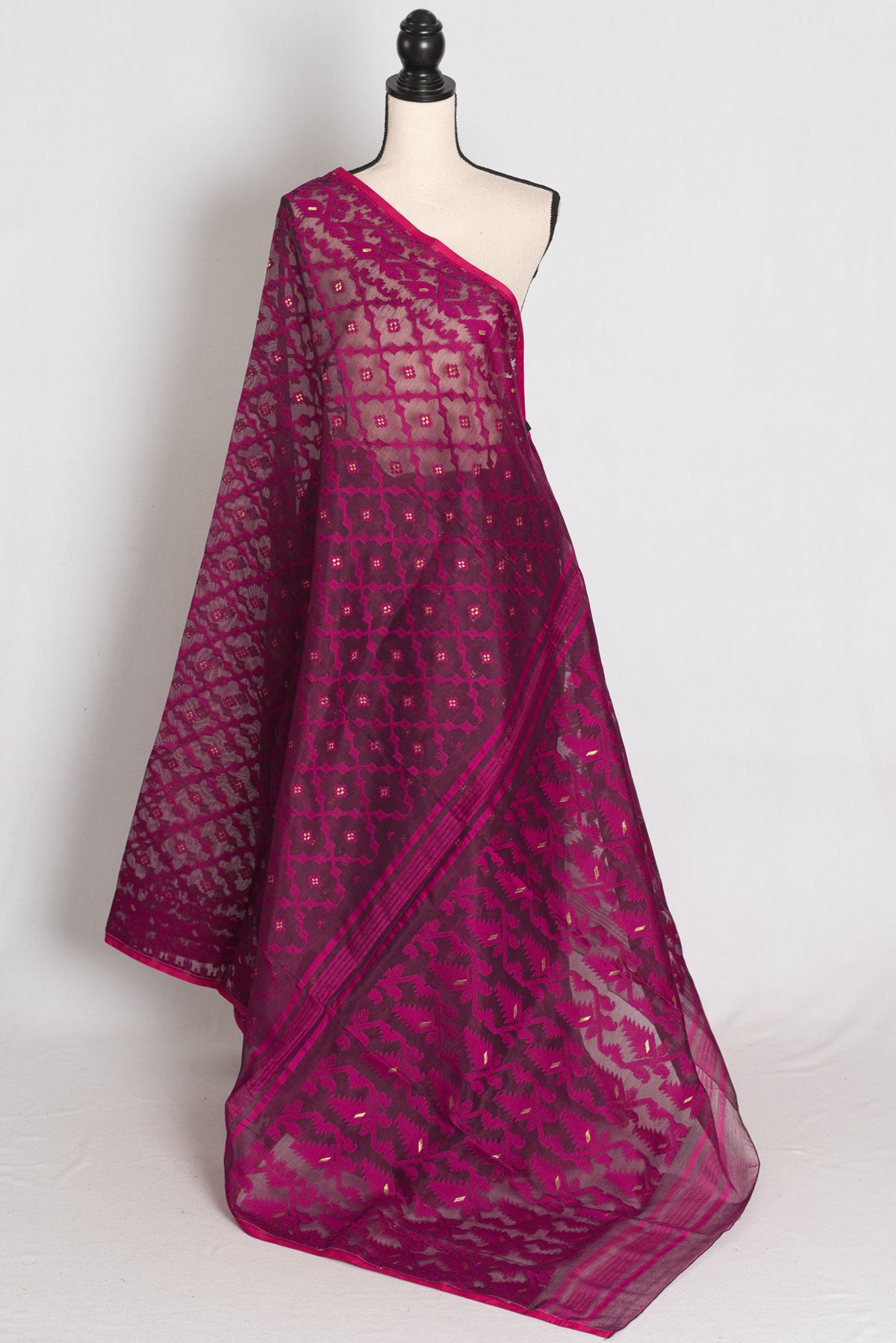 Trina : Magenta Soft Blended Cotton Jamdani Saree image 1