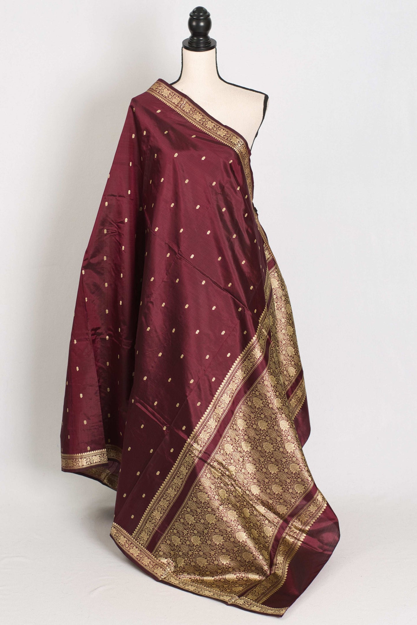 Noori : Certified Silk Burgundy Banarasi Katan Silk Saree with Resham Work image 1
