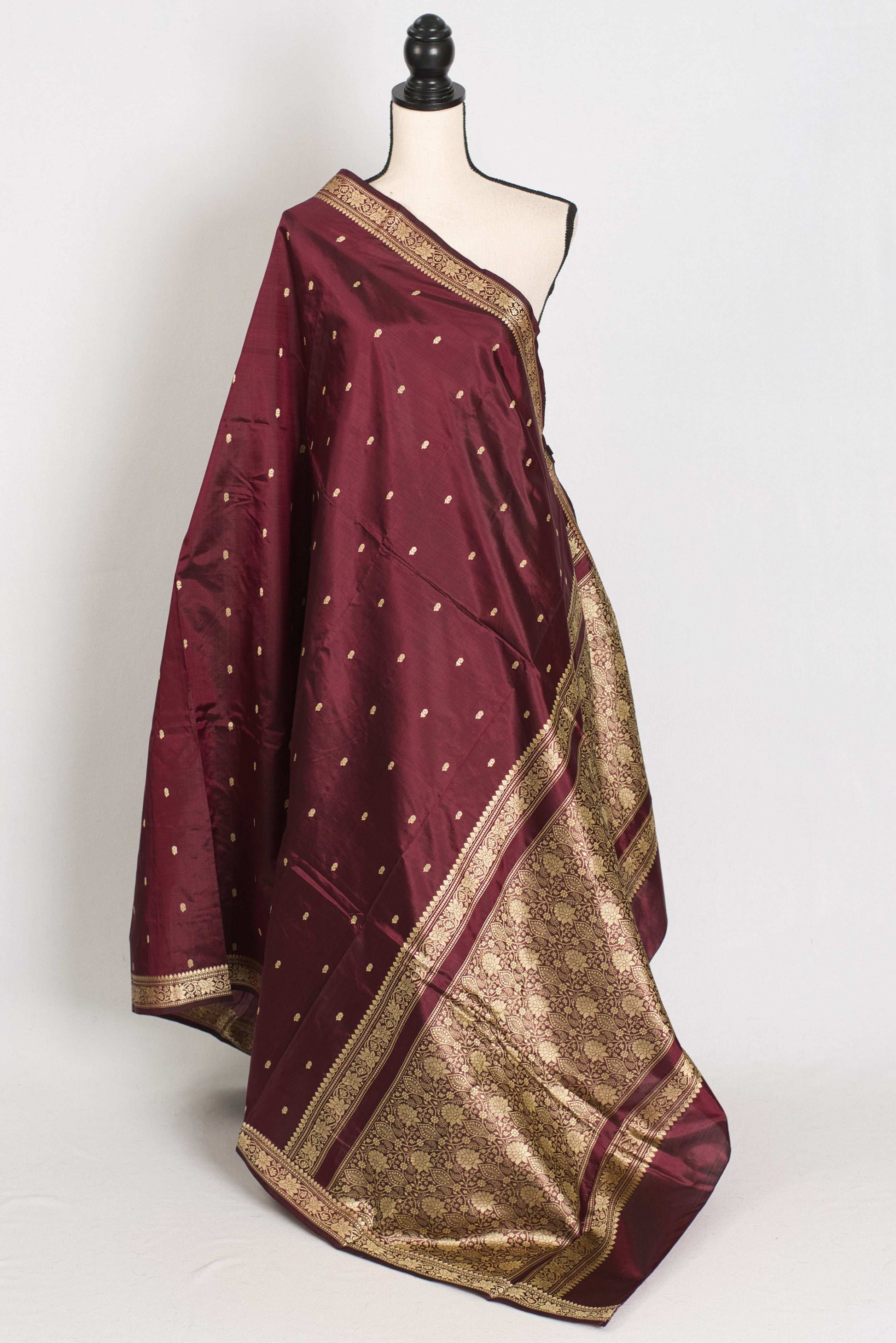Noori : Certified Silk Burgundy Banarasi Katan Silk Saree with Resham Work image 1